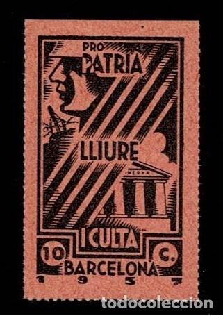 Stamps: GG Guerra Civil BARCELONA PRO PATRIA LLIURE I CULTA Fesofi n&ordm; 34 Valor 10 cts. Color CASTA&Ntilde;O s. NARA