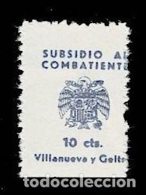 Selos: CL8-8 Guerra Civil VILLANUEVA Y GELTRU Fesofi n&ordm; X (NO MENCIONADO) Valor 10 cts Color AZUL OSCURO Si