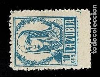 Francobolli: Guerra Civil LA ZUBIA Fesofi n&ordm; 6 Valor 10 cts Color AZUL Variedad Papel GRIS con DENTADO MUY DESP