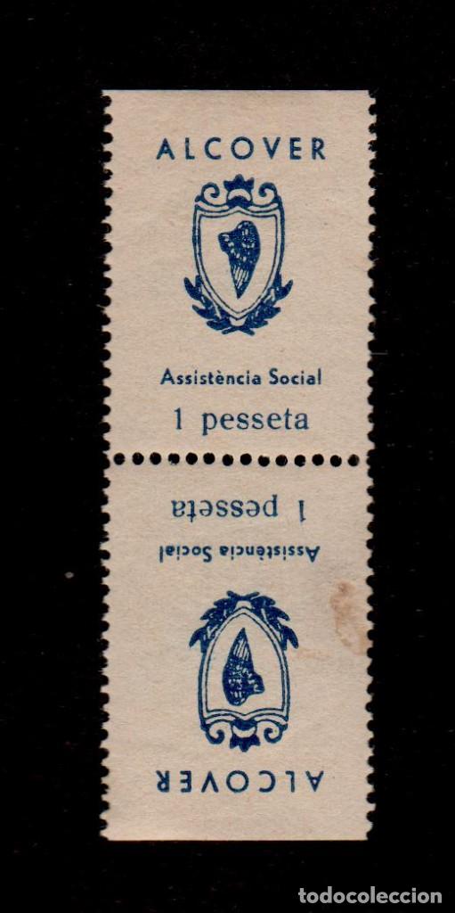 Timbres: GG-42 Guerra Civil ALCOVER Fesofi n&ordm; 8 PAREJA CAPICUA Valor 1 peseta Color AZUL