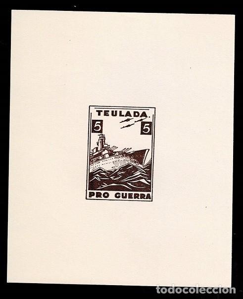 Selos: H-6 Guerra Civil TEULADA PRO GUERRA Fesofi n&ordm; 6 Hojita Bloque Valor 5 cts, Color CASTA&Ntilde;O VIOLACEO