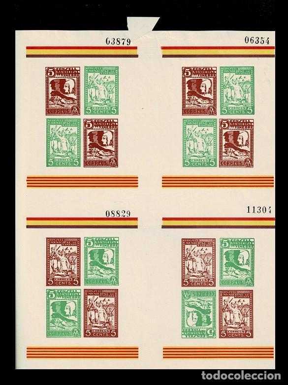 Stamps: L25-3 Guerra Civil VINEBRE hoja de 4 ejemplares Tipo III Variedad FALLO DE RECORTE Sin fijasellos