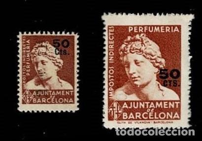 Briefmarken: 0516 Ajuntament de Barcelona Impostos Indirectes PERFUMERIA con IMAGEN y TAMA&Ntilde;O DIFERENTES y Leyenda