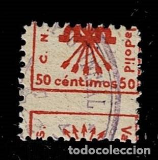 Stamps: CL8-12 Guerra Civil VALLADOLID (C.N.S) Fesofi n&ordm; 6 Valor 50 cts. Color ROJO Variedad DENTADO MUY DE