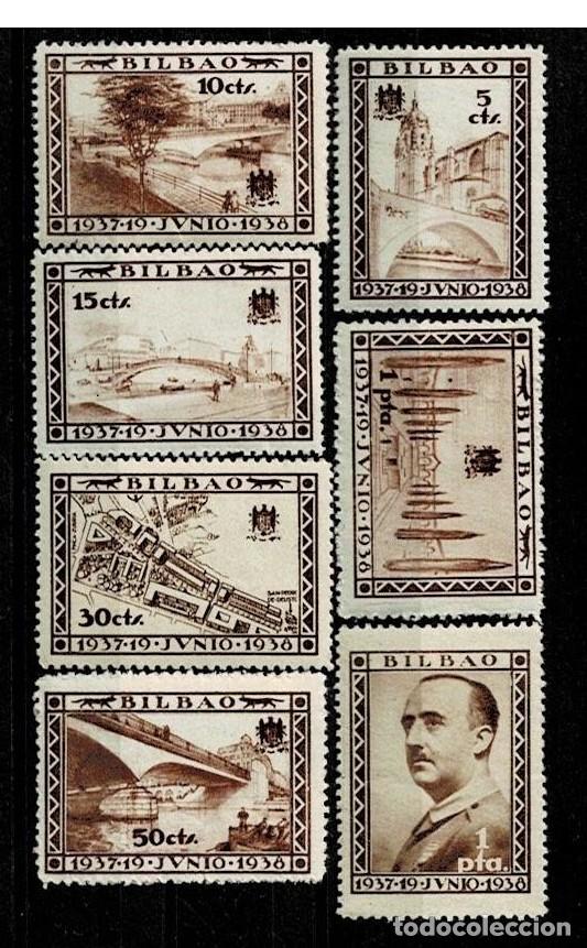 Stamps: Guerra Civil VIZCAYA - BILBAO Fesofi n&ordm; 17 - 23 Color CASTA&Ntilde;O con fijasellos