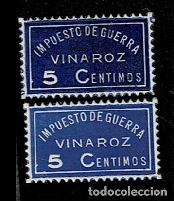 Francobolli: Guerra Civil VINAROZ 3(Castellon) Impuesto de Guerra Fesofi n&ordm; 3 Variedad Colores AZUL Y AZUL INTENS