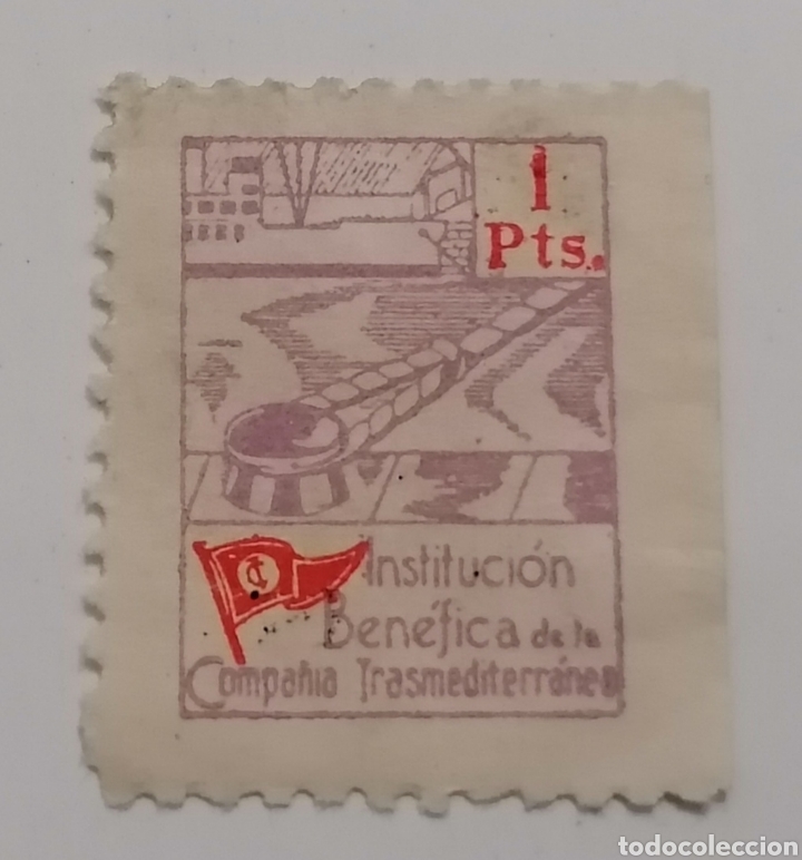 Sellos: COMPA&Ntilde;&Iacute;A TRANSMEDITERRANEA. INSTITUCI&Oacute;N BENEFICA. CUOTA 1 PESETA