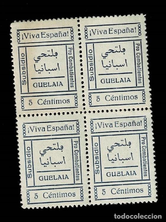 Francobolli: CL8-9 Guerra Civil GUELAIA Fesofi n&ordm; 2 Valor 5 cts. en BLOQUE DE 4 Color AZUL Sin fijasellos