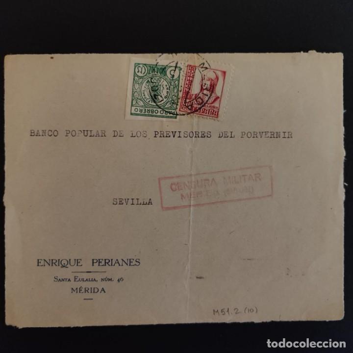 MERIDA-BADAJOZ, FRONTAL DE CARTA CON CENSURA. (Sellos - España - Guerra Civil - Locales - Cartas)