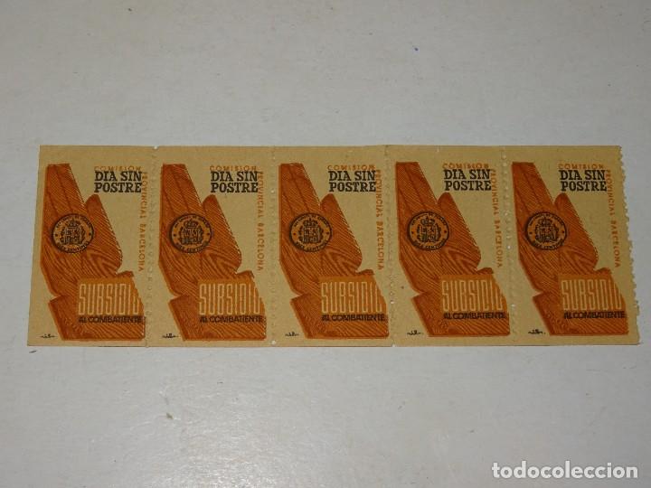 Timbres: VI&Ntilde;ETA - 5 VI&Ntilde;ETAS COMISION DIA SIN POSTRE, SUBSIDIO AL COMBATENTE PROVINCIAL DE BARCELONA