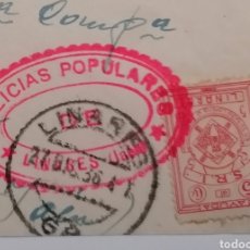 Sellos: LINARES, JAEN. FRONTAL DE CARTA REMITIDA AL FRENTE, PORCUNA. DIC. 1936. MILICIAS POPULARES Y VIÑETA. Lote 302524343