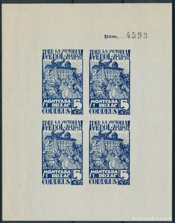 Briefmarken: 2 HojitaS HB MONTCADA Y REIXAC CORREUS PER LA VICTORIA TEROL 21-XII-37 5 CTS Guerra Civil 1937