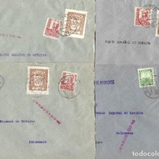 Sellos: 1937 LOTE 4 CARTAS CENSURA LEÓN GUERRA CIVIL. SELLOS FRANQUEO SELLO REPUBLICA / ISABEL + PARO OBRERO. Lote 230309990
