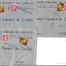 Sellos: 1937 LOTE 3 CARTAS CERTIFICADO CENSURA GRANADA GUERRA CIVIL. SELLO REPUBLICA + FRANQUEO OBLIGATORIO. Lote 311865413