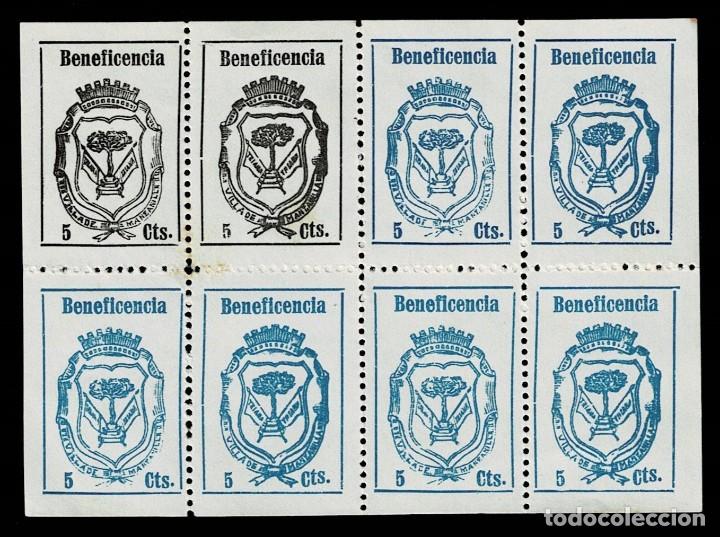 Briefmarken: PO Guerra Civil MANZANILLA - BENEFICENCIA Fesofi HOJA BLOQUE con n&ordm; 4 y 5 Cifras GRANDES Papel ORDIN