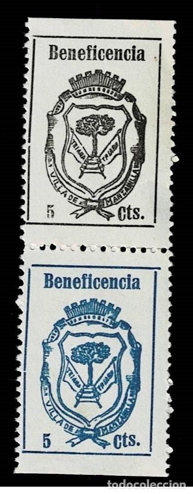 Briefmarken: Guerra Civil MANZANILLA - BENEFICENCIA Fesofi n&ordm; 4a y 5a en PAREJA (ts ALZADAS) Cifras GRANDES Papel