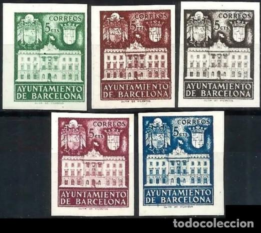 Briefmarken: Edifil 33 34 35 36 37 sin dentar sellos MNH Ayuntamiento Barcelona a&ntilde;o 1942 fachada
