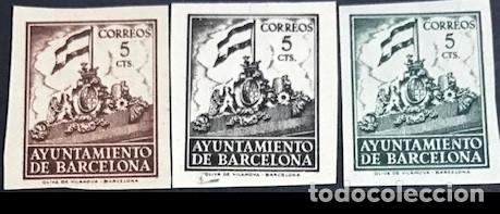 Briefmarken: Edifil 26s 27s 28s SIN FIJA SELLO nuevos sin dentar Ayuntamiento Barcelona 1942 26 27 28