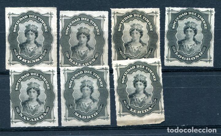 Briefmarken: 7 sellos diferentes. Sociedad del timbre. Nuevos sin goma. Ver descripci&oacute;n