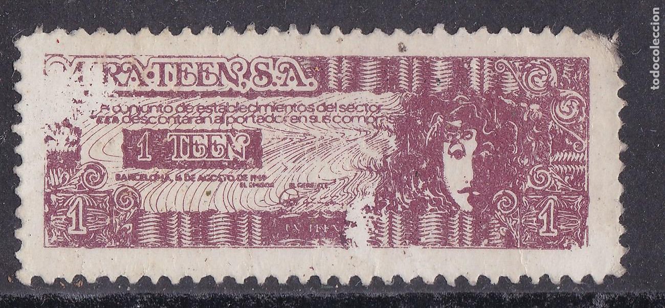 Briefmarken: SS42- Parafiscales Sello Descuento ASRA TEEN Barcelona 1949 (*) Sin Goma 20 x50 mm