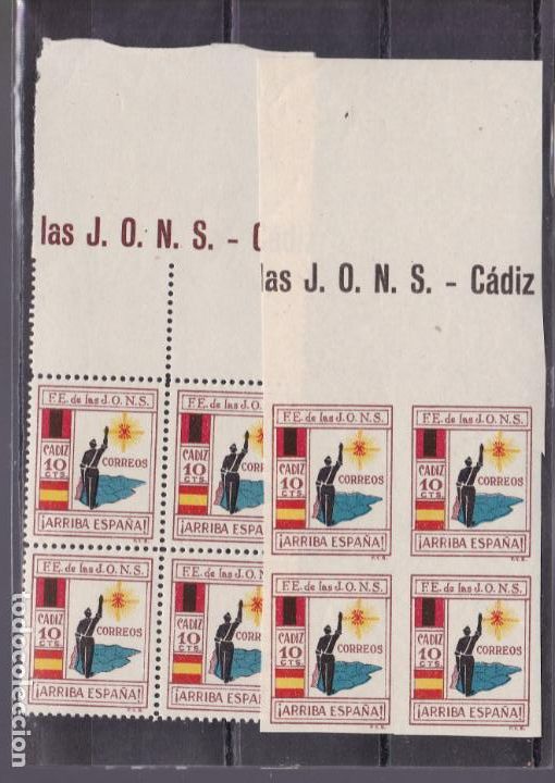 Briefmarken: SS45- Guerra Civil Locales FALANGE C&aacute;diz Con Leyenda Correos Bloques LUJO ** Sin Fijasellos