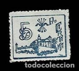 Briefmarken: V1-27 Guerra Civil CARTAMA Fesofi n&ordm; 1 PAPEL BLANCO (Impreso CON GOMA) Valor 5 cts Color AZUL Sin f