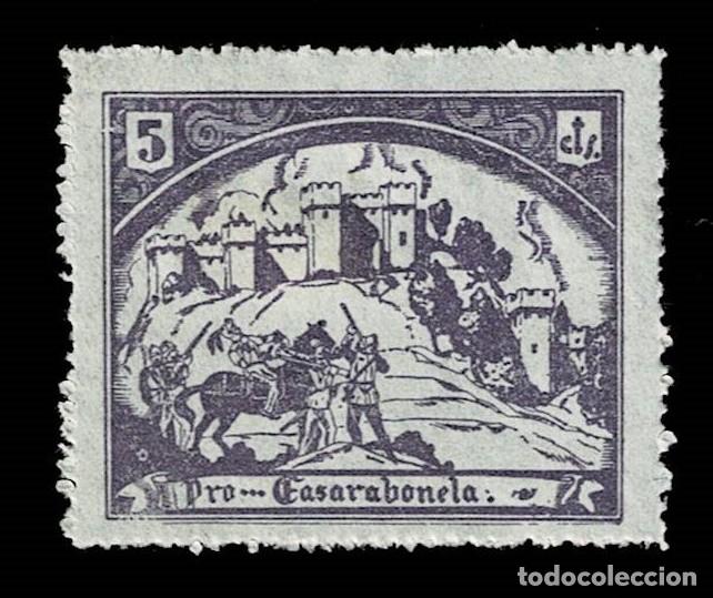 Briefmarken: Guerra Civil CASARABONELA Fesofi n&ordm; 2 Variante PAPEL GRIS COLOR LILA Valor 5 cts con fijasellos VER