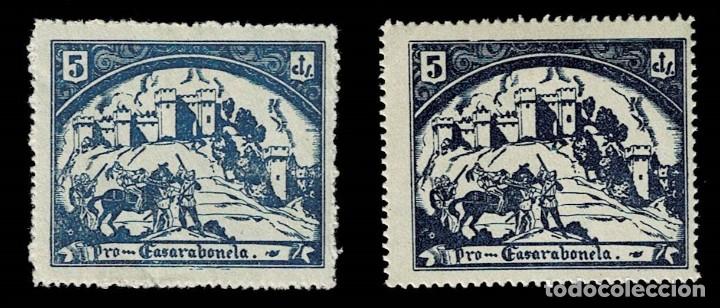 Briefmarken: Guerra Civil CASARABONELA Fesofi n&ordm; 1 PAREJA Variacion de COLOR AZUL Valor 5 cts Con fijasellos VER