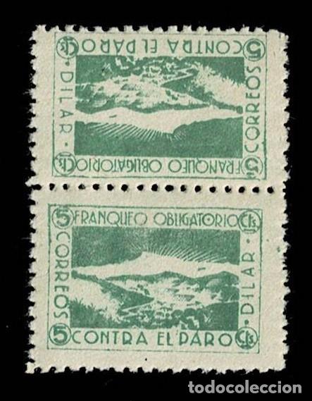 Selos: Guerra Civil DILAR Franqueo Obligatorio Fesofi n&ordm; 1 Variedad CAPICUA Valor 5 cts color VERDE Con fij