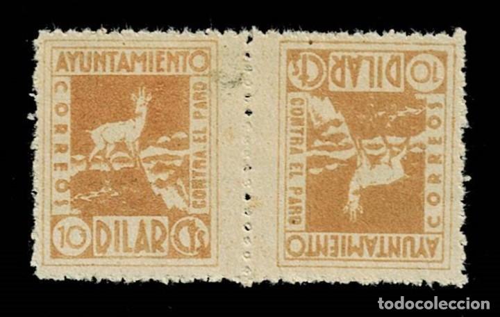 Selos: Guerra Civil DILAR Contra el Paro CABRA MONTES Fesofi n&ordm; 7 Pareja CAPICUA Valor 10 cts color SEPIA