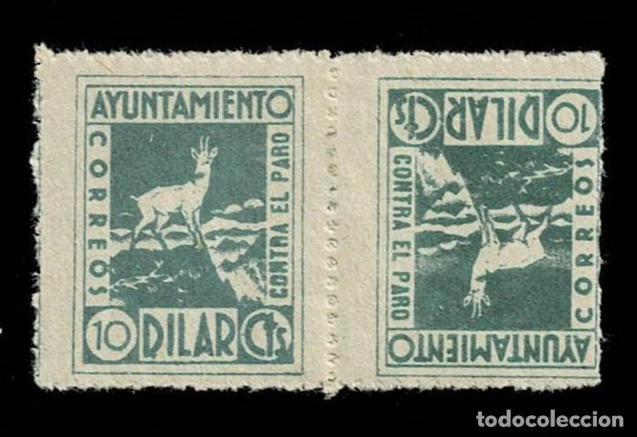 Selos: Guerra Civil DILAR Contra el Paro CABRA MONTES Fesofi n&ordm; 9 Pareja CAPICUA Valor 10 cts Color VERDE C