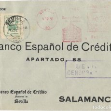 Sellos: 1936 (DIC) SEVILLA CENSURA MATSELLOS RODILLO - FRANQUEO MECÁNICO 30 C.+ 5C. PRO SEVILLA. Lote 329313268