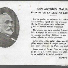 Sellos: POSTAL- D. ANTONIO MAURA -PRINCIPE DE LA LEALTAD A ESPAÑA,, VER FOTOS