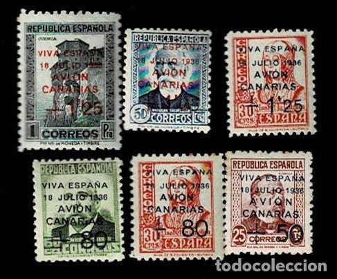 Selos: A5-7 Guerra Civil CANARIAS Edifil n&ordm; 14-19 Serie completa Sin fijasellos