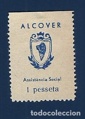Briefmarken: V1-1 Guerra Civil ALCOVER (Tarragona) Asistencia Social Fesofi n&ordm; 8 Valor 1 peseta Color AZUL con f