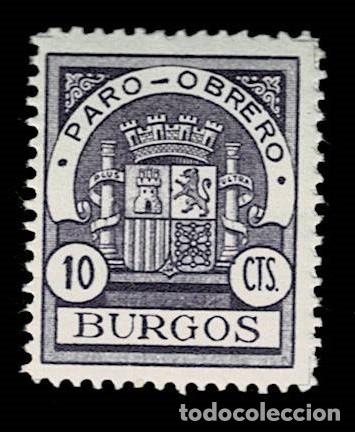 Briefmarken: A6-3 Guerra Civil BURGOS PARO OBRERO Fesofi n&ordm; 27 Valor 10 cts Color VIOLETA Sin fijasellos
