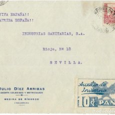 Sellos: 1937 CARTA GUERRA CIVIL. MEDINA DE RIOSECO (VALLADOLID) ISABEL + AUXILIO DE INVIERNO (PAN). Lote 338932033