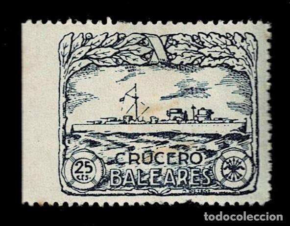 Briefmarken: CL8-20 Guerra Civil CRUCERO BALEARES Valor 25 cts Color AZUL con fijasellos