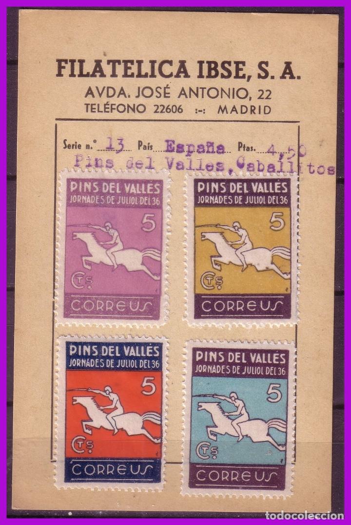 Briefmarken: Guerra Civil, Locales, Pins del Vall&eacute;s, BARCELONA, Ficha conFESOFI n&ordm; 13, 16, 19 y 27 *