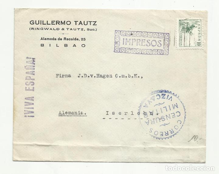 Sellos: CIRCULADA de bilbao vizcaya a iserlochn alemania CON CENSURA MILITAR