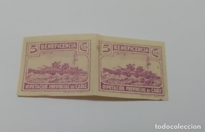 Briefmarken: 2 sellos nuevos diputaci&oacute;n provincial de C&aacute;diz beneficencia granate 5 cts