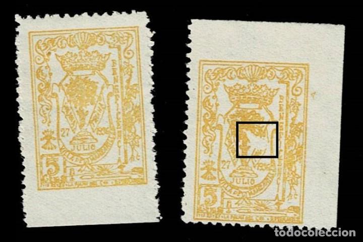 Briefmarken: Guerra Civil MANZANILLA - BENEFICENCIA Fesofi n&ordm; 8 (2) uno con VARIEDAD ROTURA DE CLICHE Valor 5 ct
