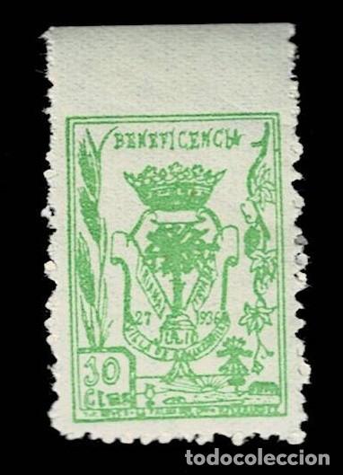 Briefmarken: Guerra Civil MANZANILLA - BENEFICENCIA Fesofi n&ordm; 10 Valor 10 cts Color VERDE AMARILLO sin fijasello