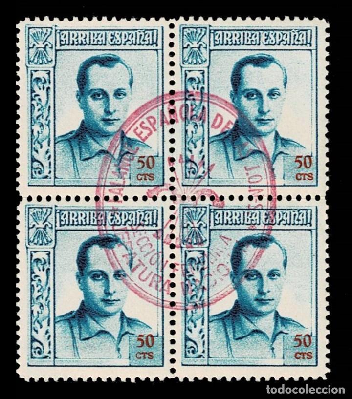 Briefmarken: 0266 Guerra Civil BENEFICENCIA JOSE ANTONIO Edifil NE 18 Sin Numero en el REVERSO con marca FALANGE
