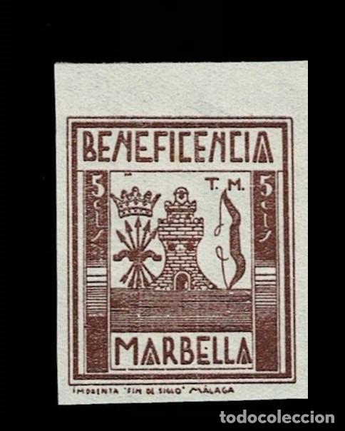 Briefmarken: Guerra Civil MARBELLA Beneficencia Fesofi n&ordm; 4s (SIN DENTAR) Valor 5 cts. Color CASTA&Ntilde;O VIOLETA Sin