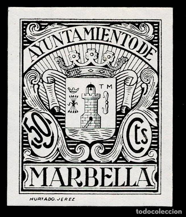 Briefmarken: CL8-18 Guerra Civil MARBELLA Prueba de Imprenta de un PROYECTO NO ADOPTADO para Valor 50 Cts