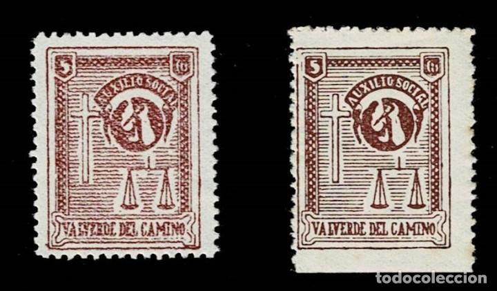Briefmarken: Guerra Civil VALVERDE DEL CAMINO Fesofi n&ordm; 13 Color CASTA&Ntilde;O ROJIZO Variedad LINEAS ONDULADAS (NO ME