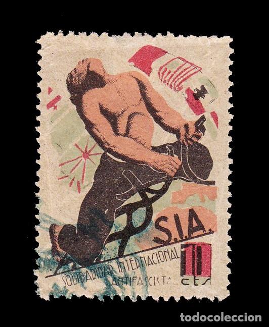 Stamps: *** SIA 10 CTS. SOLIDARIDAD INTERNACIONAL ANTIFASCISTA. VARIEDAD PAPEL BLANCO. ALLEPUZ 1298 ***