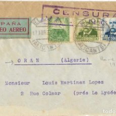 Sellos: 1937 CARTA SOBRE ELCHE, ALICANTE A ORÁN, ARGELIA. GUERRA CIVIL CENSURA. CORREO AÉREO