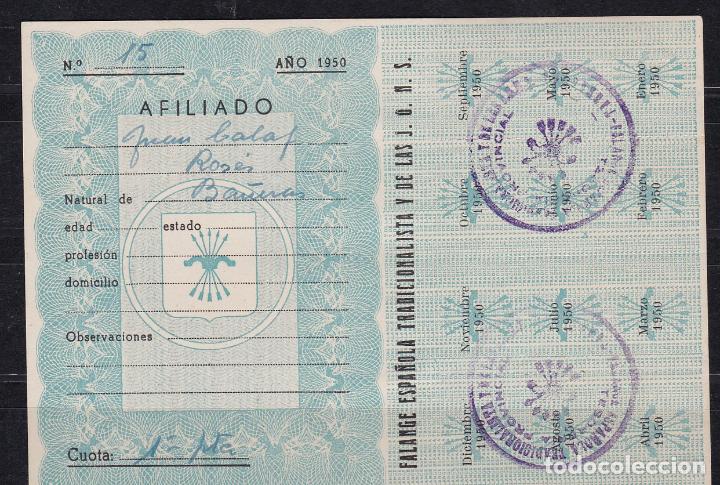 Briefmarken: NN17- Guerra Civil . Cartilla + Cupones Afiliado FALANGE 1950. Lujo
